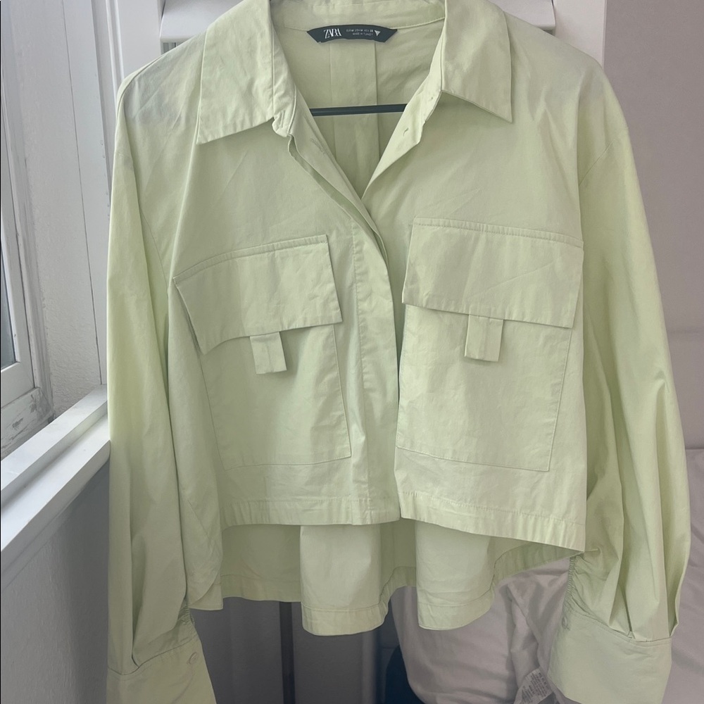 Zara Pastel Green Cropped Jacket